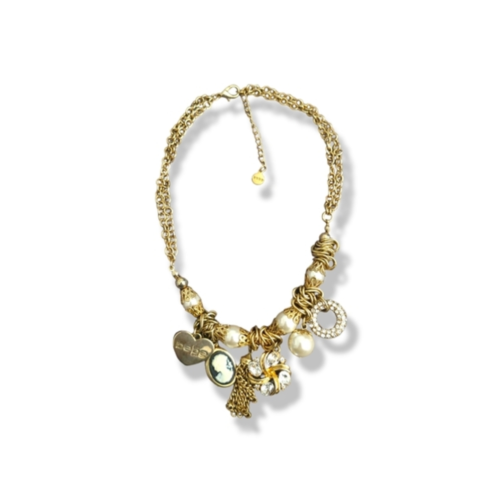 Bebe | EUC Gorgeous Gold Tone Faux Pearl Bling Charms Statement Necklace - Picture 3 of 8